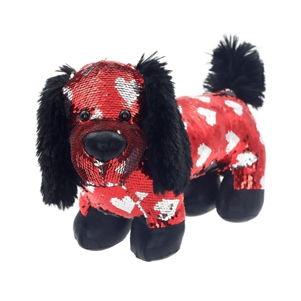 New Valentine's Day Red and Black Sequined Dachshund Plush Toy, 21" x 11"